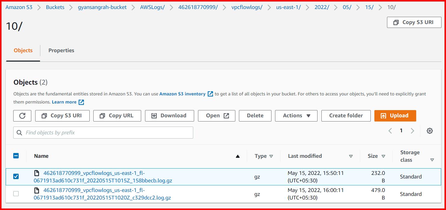 Picture showing the logs captured in S3 bucket